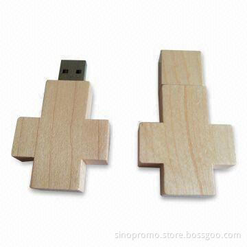 Eco-friendly Wooden USB Flash Drive in Cross Design, with Up to 16GB Storage Capacity